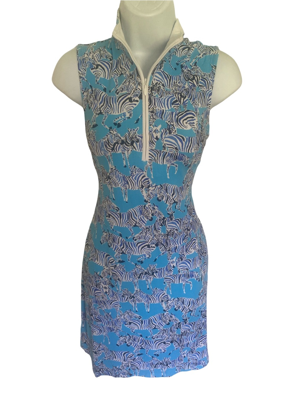 IBKUL Turquoise Zebra-Print Sleeveless Zip Dress-XS